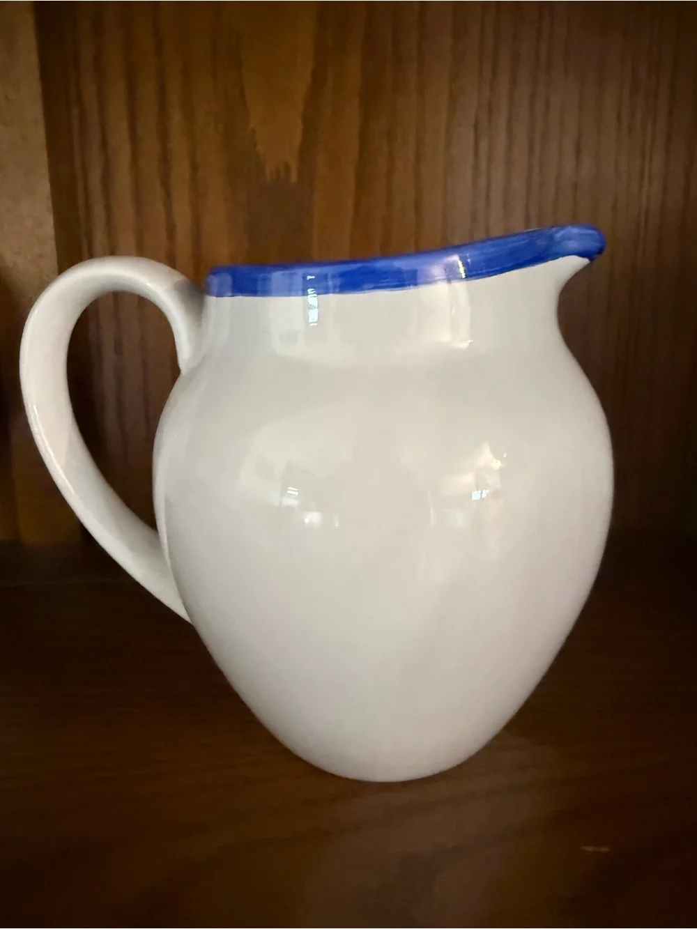 Vintage-hand Painted Floral Ceramic Pitcher in White with Pink and Blue Accents
